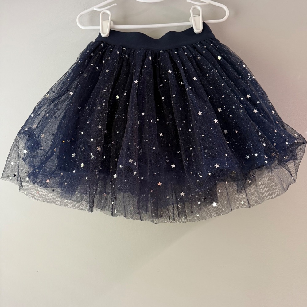 Sunny Fashion Tutu Skirt Girls 7/8 Navy Blue Excellent Celestial Pearl Star Moon
